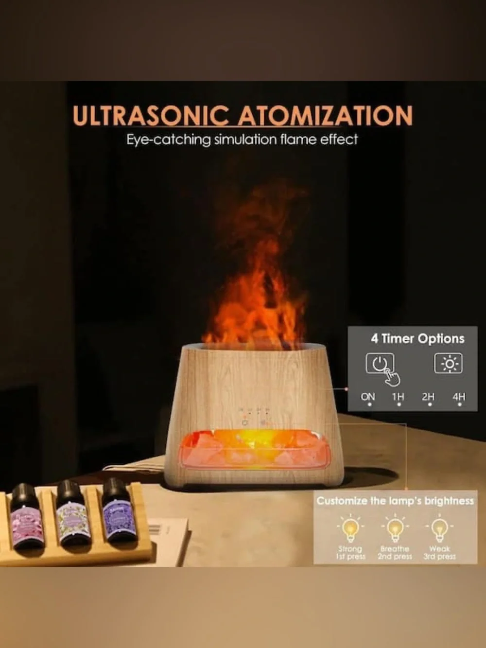 SALKING Salt Lamp & Flame Essential Oil Diffuser Wood Print